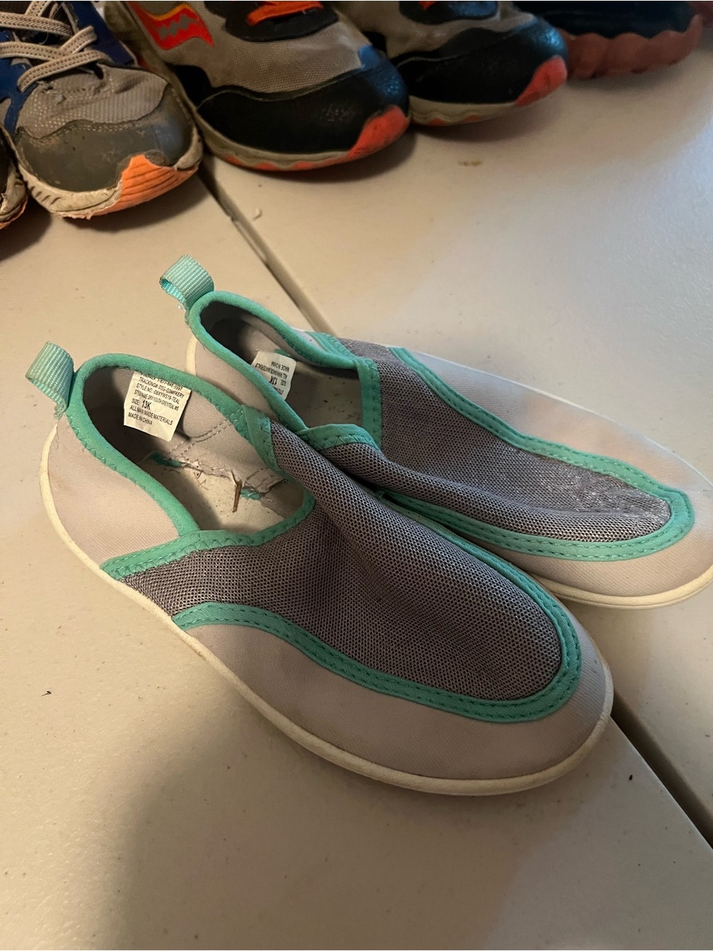 DSG Gray and Teal Slip-On Kids Water Shoes
